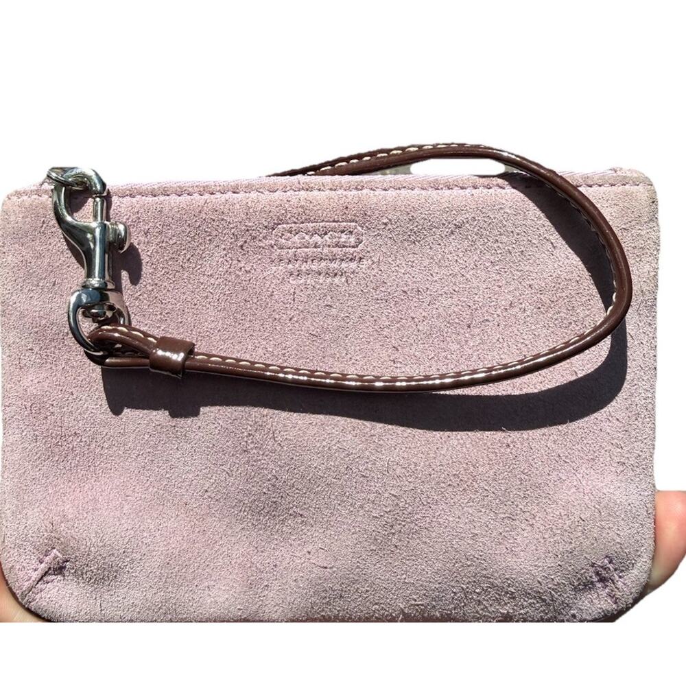 Coach Suede Wristlet Pouch Pink Lilac Mini Bag Leather Strap Y2K Vintage - Picture 3 of 10